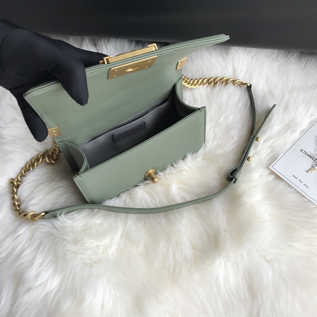 Caviar Small Boy Handbag Flap Bag A67085 Agate Green/Gold